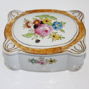 Russetti Trinket Box Hand Painted Floral Gold Porcelain Vintage Occupied Japan
